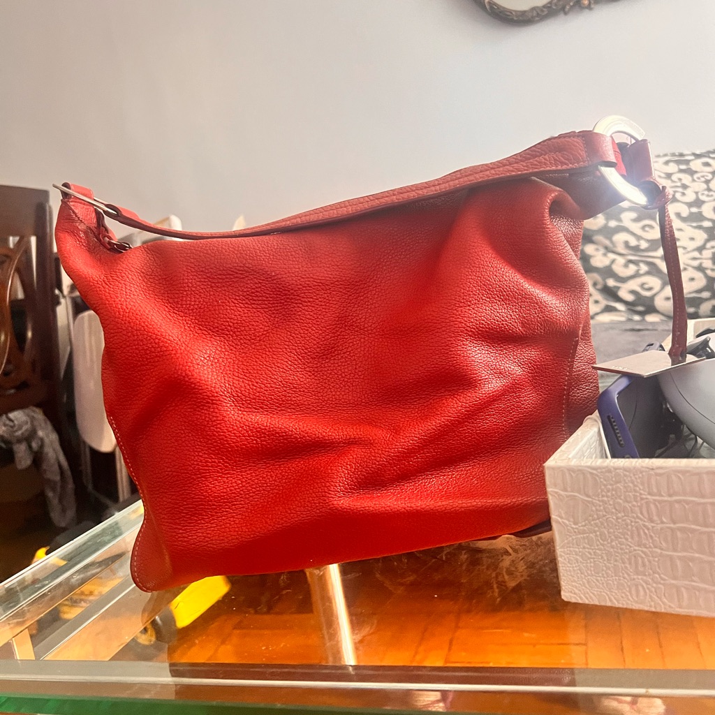 Vintage Furla Red Pebble Leather. In Great Condition. Large With Silver Hardware
